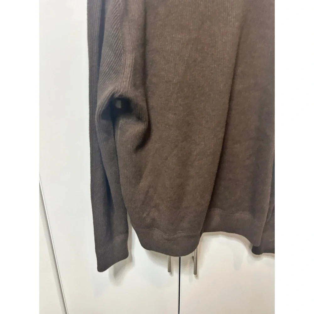 Eddie Bauer Mens XL Brown Striped Quarter Zip Ribbed Knit‎ Pullover Sweater